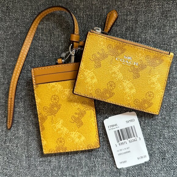 NWT! RARE! COACH LANYARD WALLET SET ID HOLDER HORSE AND CARRIAGE F79945 YELLOW - Picture 1 of 9